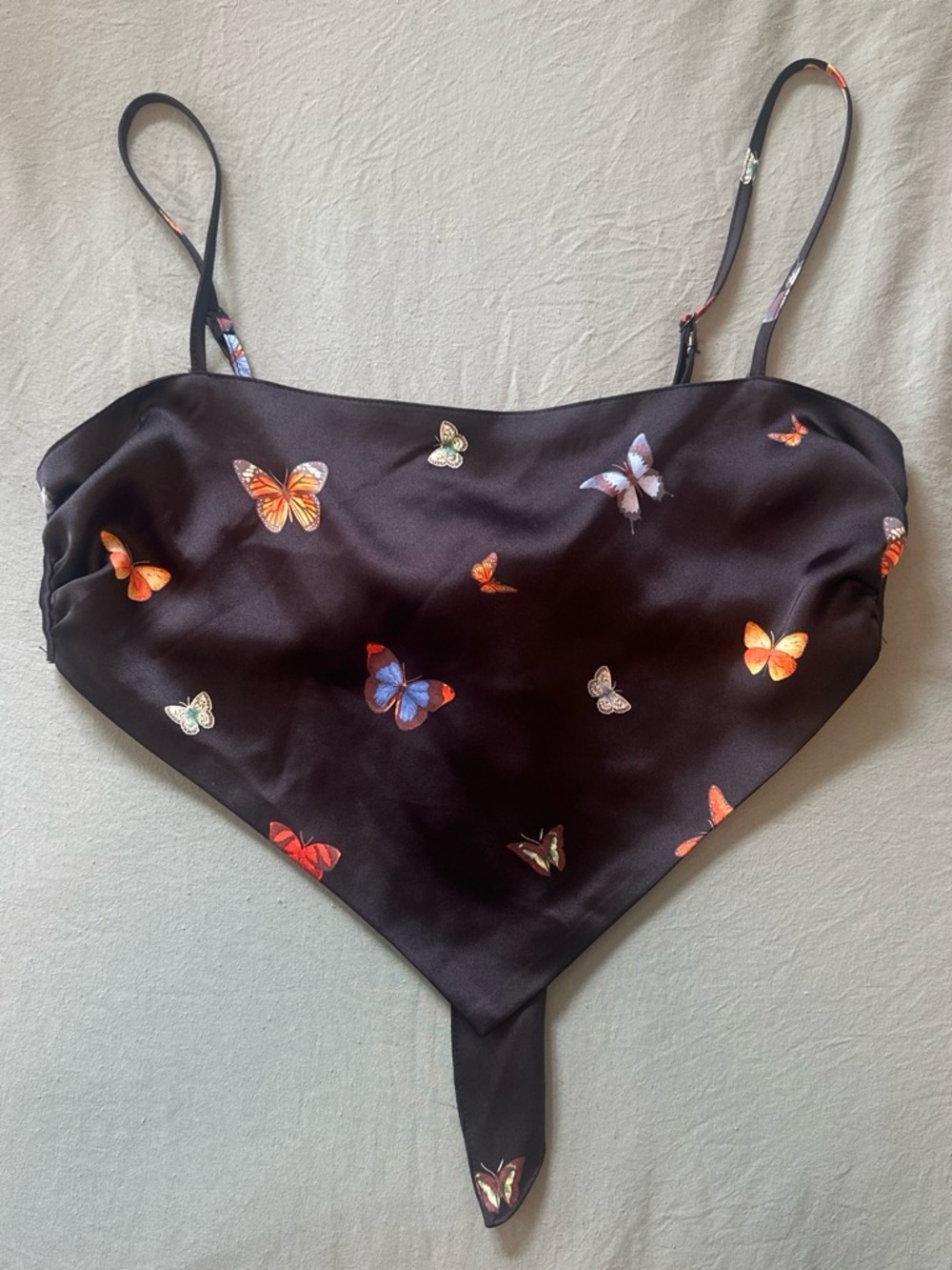 Forever 21 Black Satin Butterfly Cami with Multicolor Print